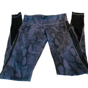Vim Mia Yoga Leggings Blue Snake Print Lace Accents Small Women Low Rise